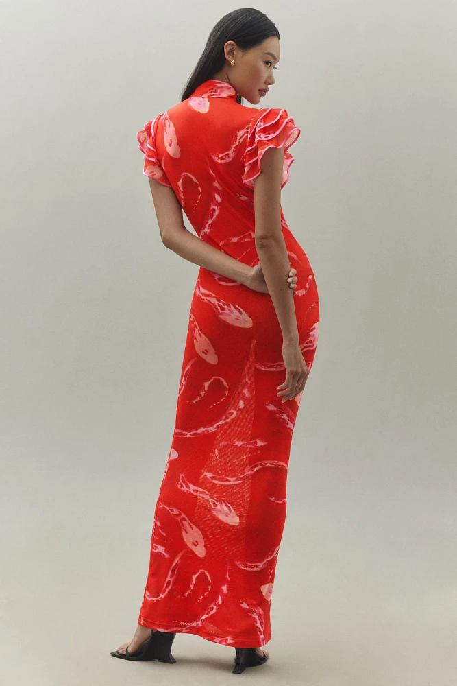 SAU LEE Keilani Ruffle-Sleeve Maxi Dress