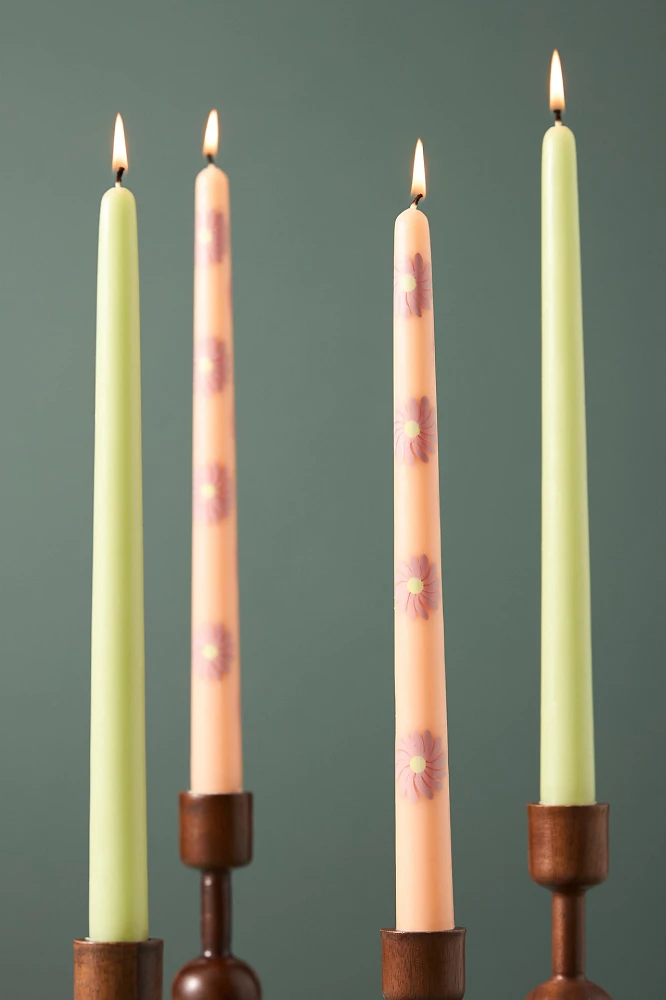 Cora Handpainted Taper Candles, Set of 4