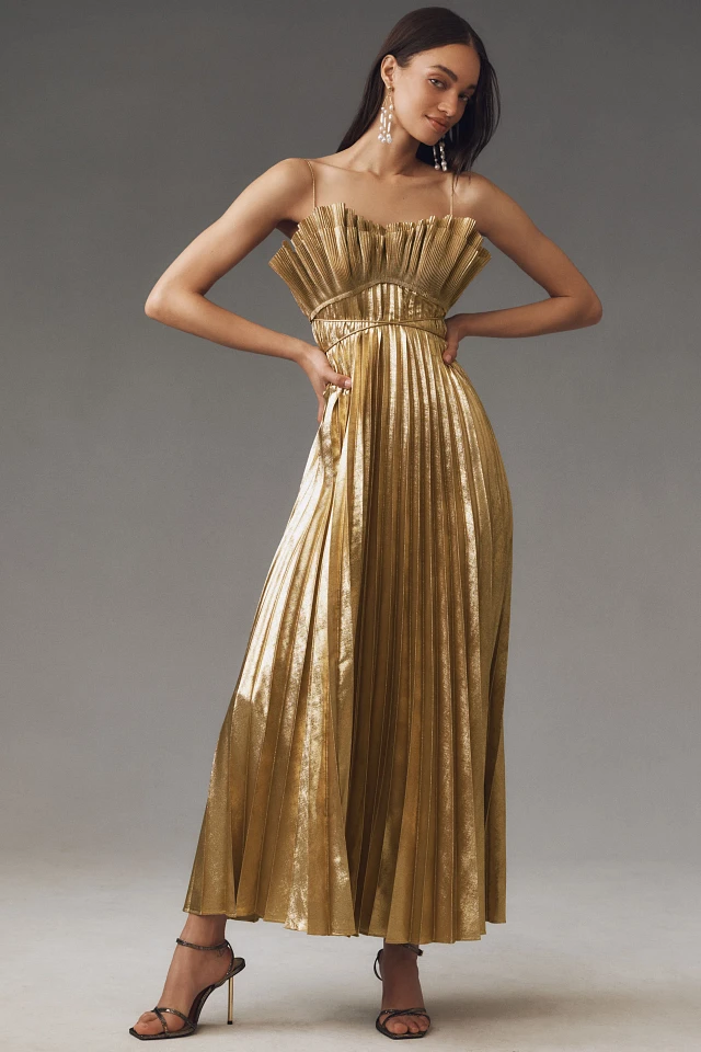 Acler Sanna Pleated Metallic Maxi Dress at MarketFair Shoppes in Princeton, NJ Acler Sanna Pleated Metallic Maxi Dress at MarketFair Shoppes in Princeton, NJ