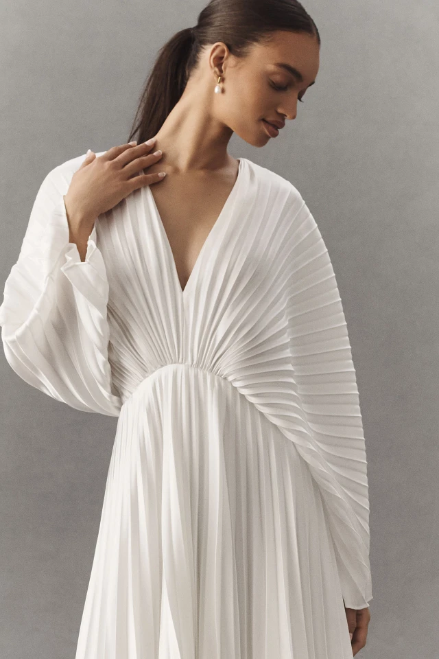 acler westover long-sleeve v-neck belted pleated maxi dress Acler Westover Long-Sleeve V-Neck Belted Pleated Maxi Dress