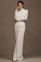 Ronny Kobo Scorpio Ruched Lace Maxi Dress