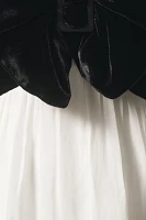 BHLDN Velvet Belted Bow Ruffle Midi Dress