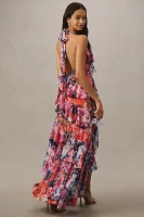 BHLDN Isabel Halter Ruffle Chiffon Maxi Dress