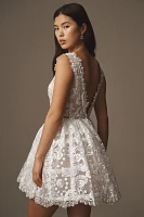 BHLDN Lace Square-Neck A-Line Hoop-Skirt Mini Dress