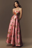 Aston Studio Audrey Strapless Floral Taffeta Maxi Dress