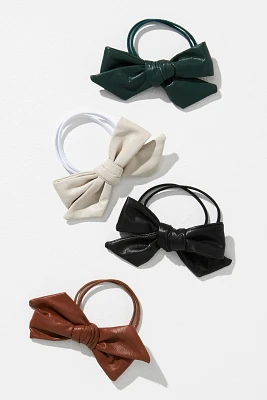 Faux Leather Bow Hair Ties, Set of 4