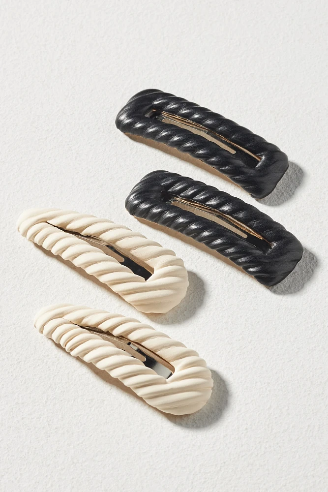 Ribbed Faux-Leather Barrettes, Set of 4 