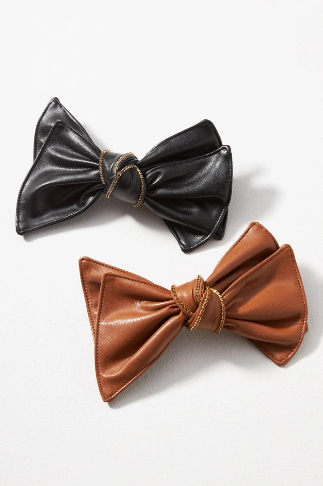 Studded Faux-Leather hair Bows, Set of 2