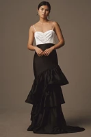 Dress The Population Clarice Two-Tone Ruffled Tiered Maxi