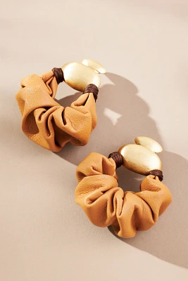 Ruched Leather Sculptural Metal Drop Earrings