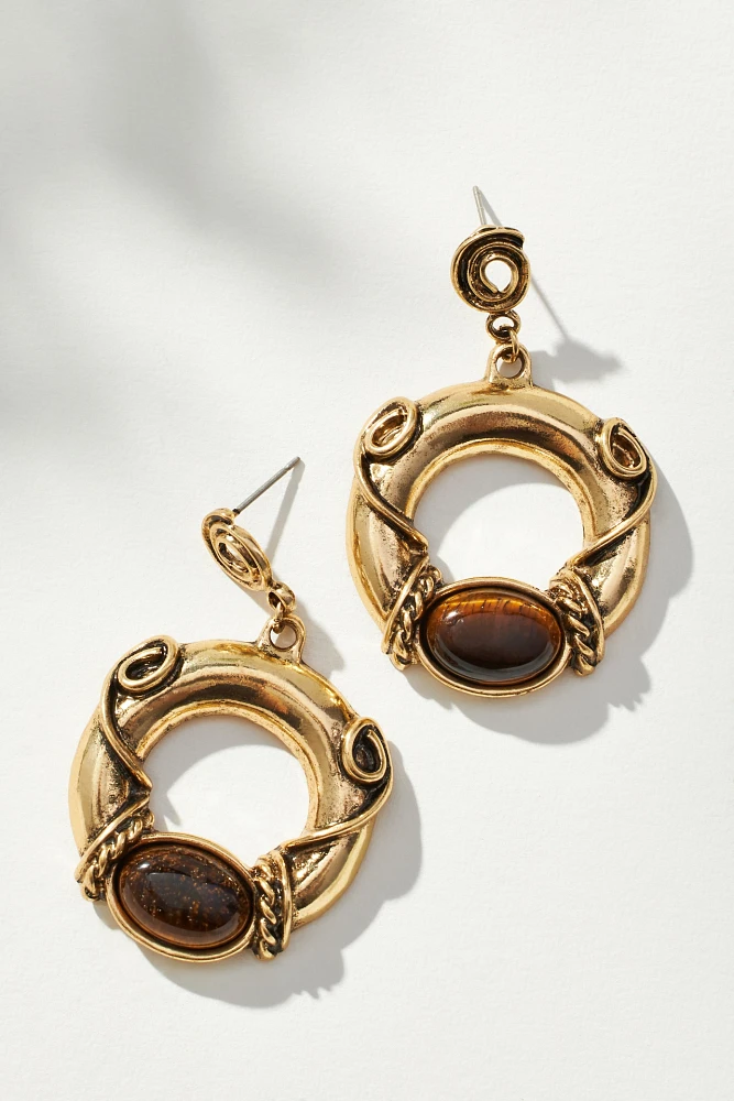 Western Circle Stone Drop Earrings