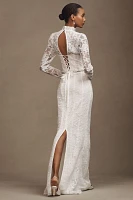 V. Chapman Jules Long-Sleeve Turtleneck Lace Column Maxi Dress