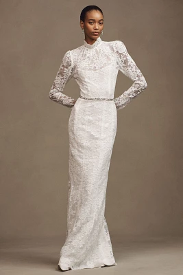 V. Chapman Jules Long-Sleeve Turtleneck Lace Column Maxi Dress