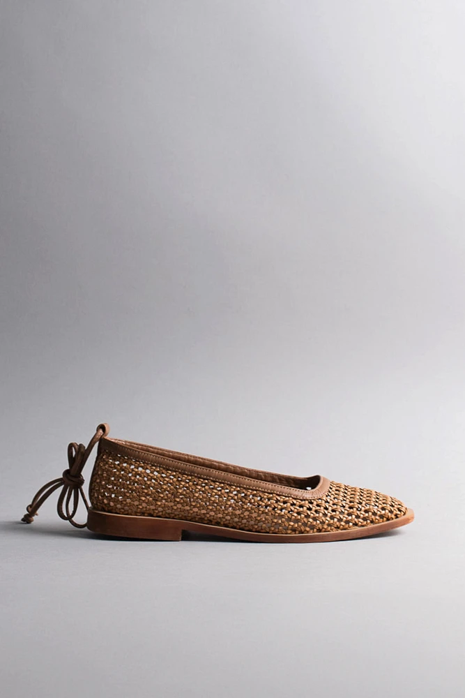 Kaanas Nana Ankle-Strap Woven Ballet Flats