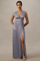 Sabina Musayev Emmeline V-Neck Pleated Lurex Maxi Dress