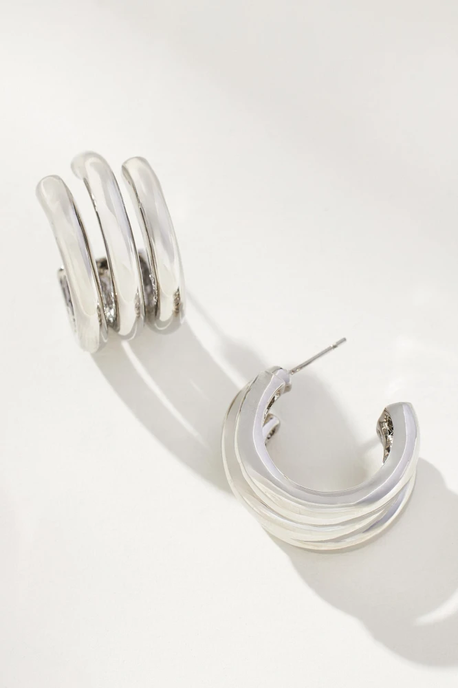 Triple Band Huggie Hoop Earrings