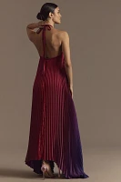 L'IDÉE Déesse Halter Pleated Maxi Dress