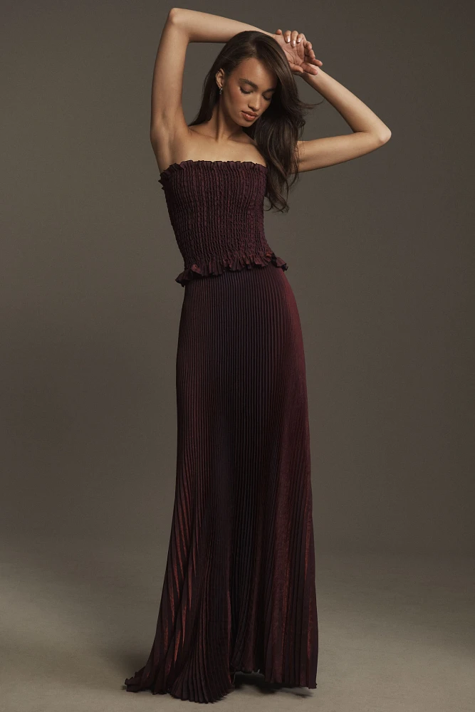L'IDÉE Maya Strapless Pleated Maxi Dress