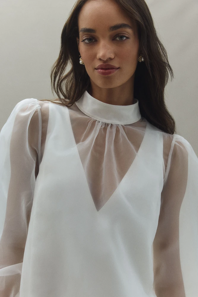 Mare Long-Sleeve Organza Overlay Mini Dress