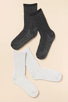 By Anthropologie Ribbed Lurex Trouser Socks, Set of 2