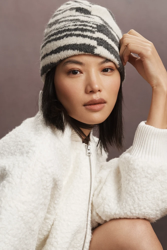 By Anthropologie Compact Knit Animal Print Beanie