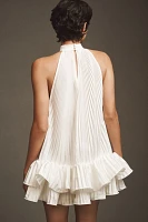 L'IDÉE Soleil Halter Ruffled Pleated Tiered Mini Dress