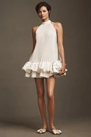 L'IDÉE Soleil Halter Ruffled Pleated Tiered Mini Dress