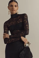 BHLDN Saige Long-Sleeve Turtleneck Sheer Lace Jersey Maxi Dress