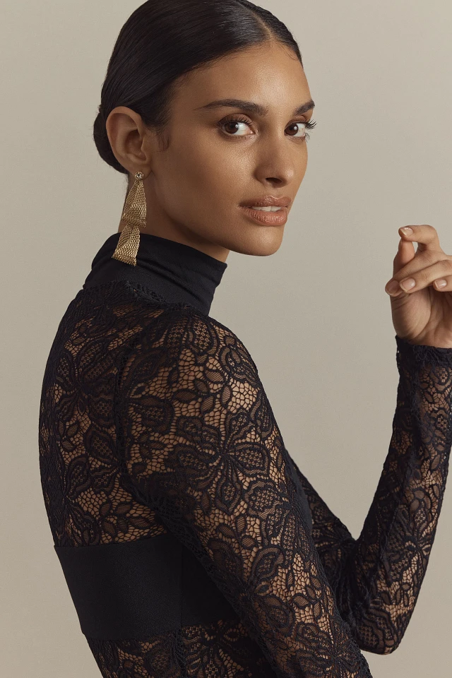 BHLDN Saige Long-Sleeve Turtleneck Sheer Lace Jersey Maxi Dress at MarketFair Shoppes in Princeton, NJ BHLDN Saige Long-Sleeve Turtleneck Sheer Lace Jersey Maxi Dress at MarketFair Shoppes in Princeton, NJ