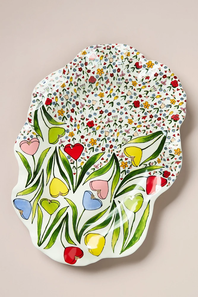 The Mud Fairy Blooming Hearts Stoneware Platter