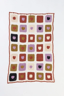 Hand-Knit Crochet Heart Cotton Throw Blanket