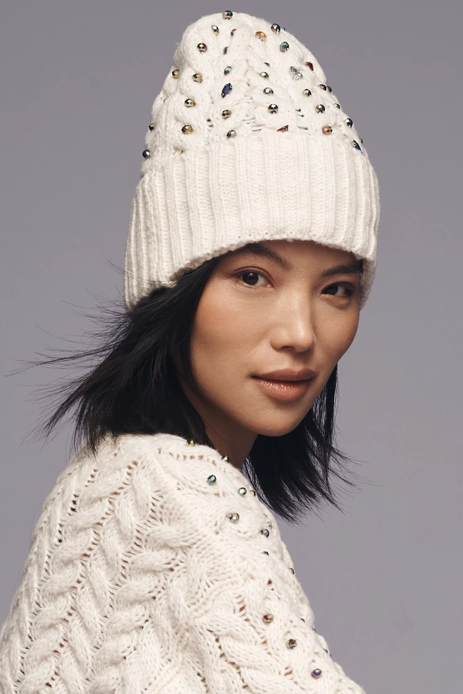 By Anthropologie Pearl & Rhinestone Embellished Beanie