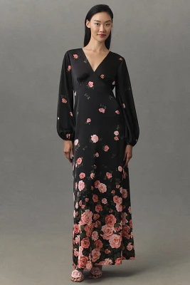 BHLDN Flora High-Shine Satin Long-Sleeve Maxi Dress