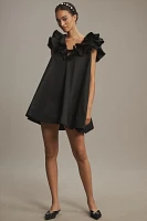 BHLDN Fallon Flutter-Sleeve Ruffled V-Neck Mini Dress