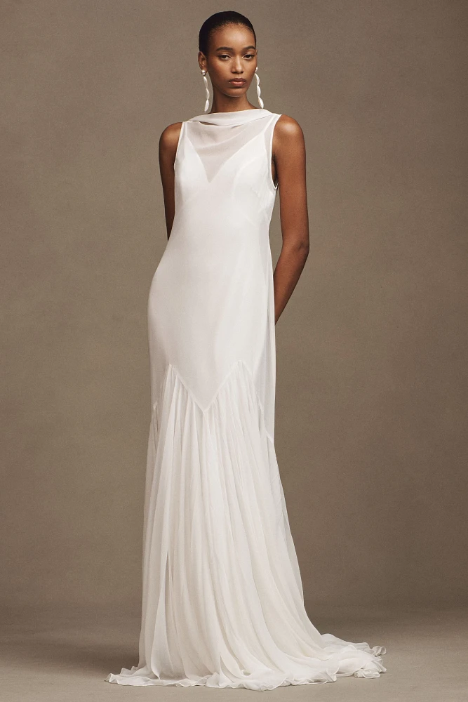 Besa Aree V-Neck Layered Chiffon Wedding Gown