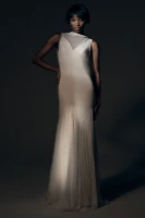 Besa Aree V-Neck Layered Chiffon Wedding Gown