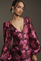 BHLDN Aliana Long-Sleeve V-Neck Floral Organza Mini Dress