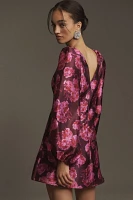 BHLDN Aliana Long-Sleeve V-Neck Floral Organza Mini Dress