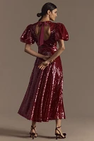 Celia B Seraph Puff-Sleeve Sequin Midi Dress