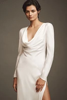 Significant Other Bianca Long-Sleeve Cowl-Neck Side-Slit Midi Dress