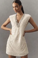 BHLDN Sleeveless Embellished Plunge Mini Dress