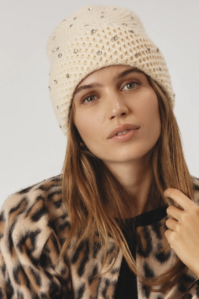 Rhinestone Waffle Knit Beanie