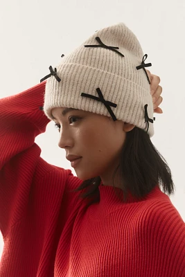 By Anthropologie Velvet Bow Beanie