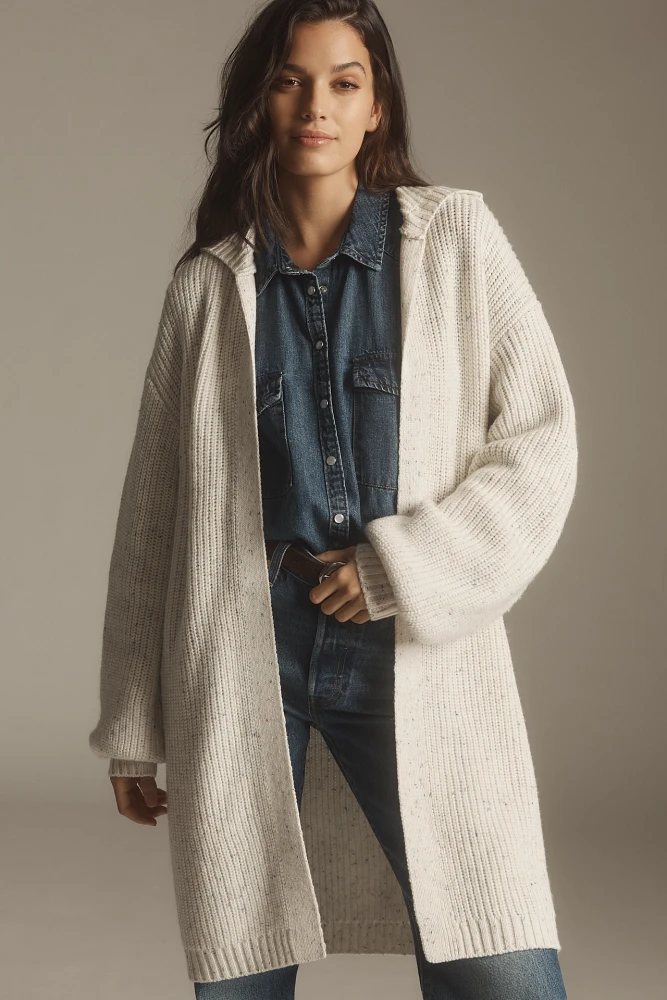 Flat White Popcorn Hooded Cardigan Sweater