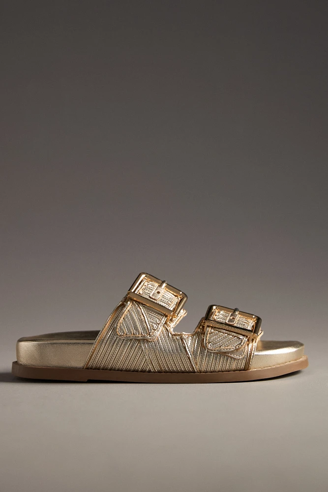 Schutz Lupita Metallic Buckle Slide Sandals