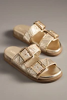 Schutz Lupita Metallic Buckle Slide Sandals