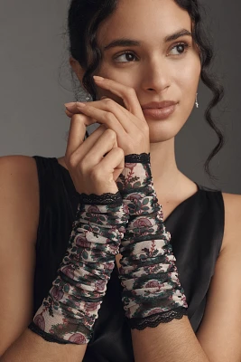 Anna Sui Floral Mesh Fingerless Gloves