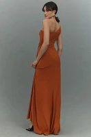 Mac Duggal One-Shoulder Belted Jersey Trumpet Maxi Dress