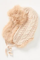 Cable-Knit Faux-Fur Trapper Hat