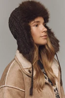 Cable-Knit Faux-Fur Trapper Hat